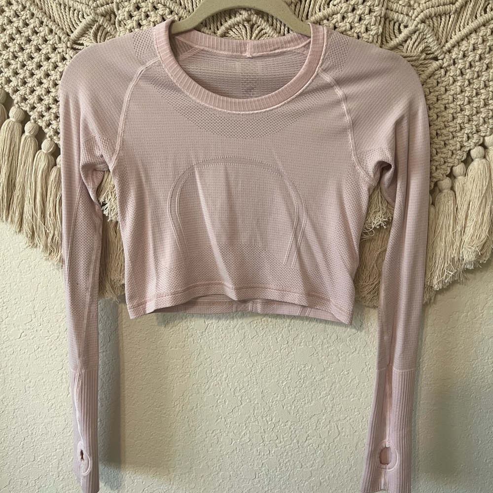 lululemon pink cropped workout shirt